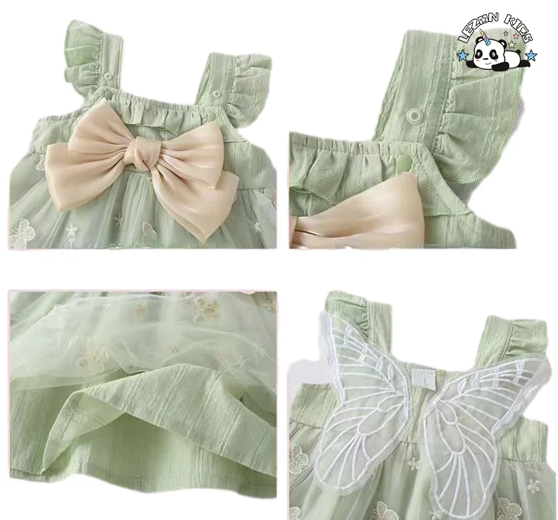 LEZONKIDS - Customizable Wholesale High Quality Cute Flying Sleeve butterfly Pattern Printing Frocks Design Dresses for Kids Girls